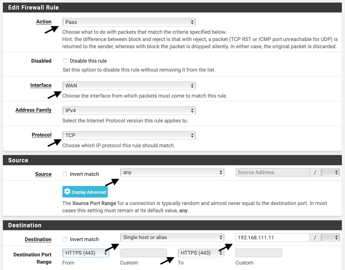 pfsense firewall rules creation